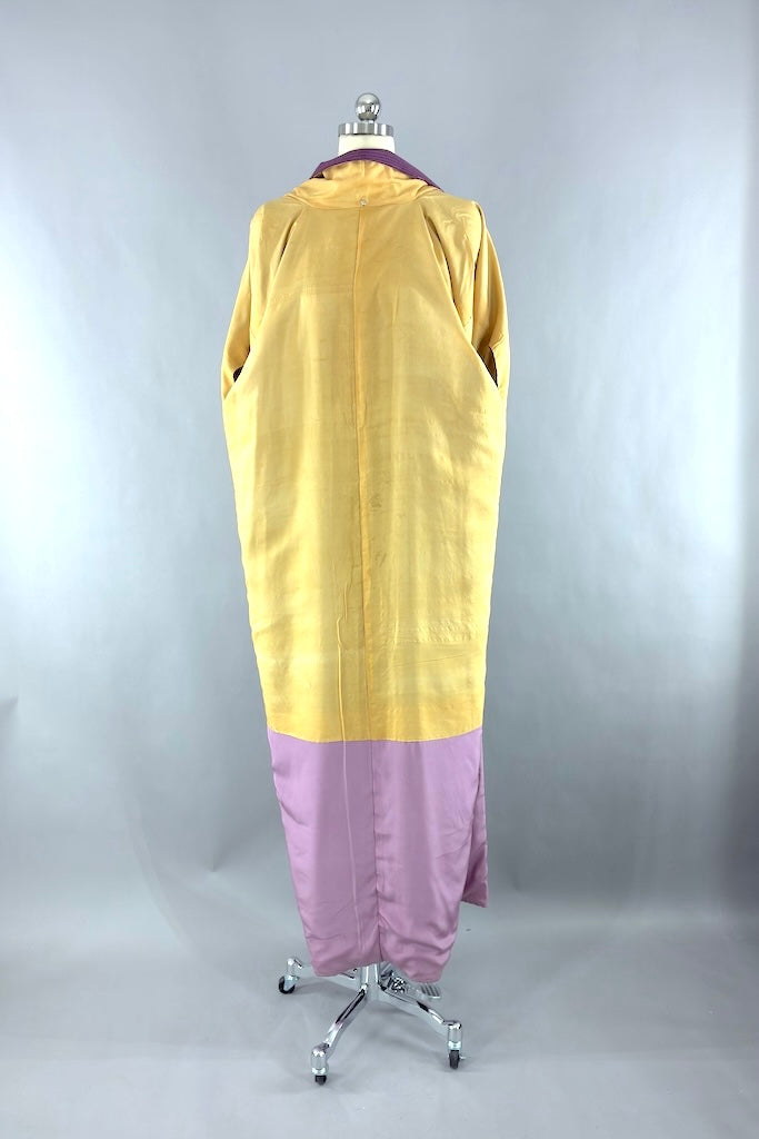 Vintage Purple Hexagon Silk Kimono Robe-ThisBlueBird
