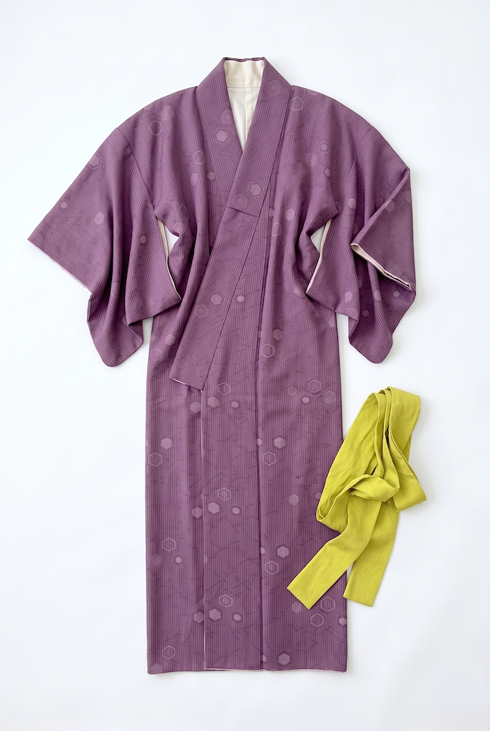 Vintage Purple Hexagon Silk Kimono Robe-ThisBlueBird