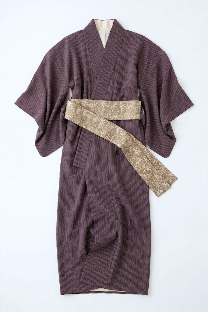 Vintage Purple Metallic Silk Kimono Robe-ThisBlueBird
