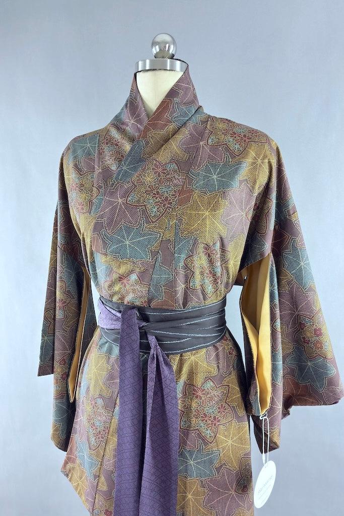 Vintage Purple & Mustard Floral Kimono-ThisBlueBird