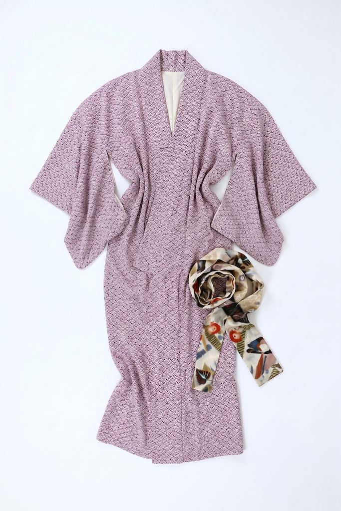 Vintage Purple Seigaiha Silk Kimono Robe-ThisBlueBird