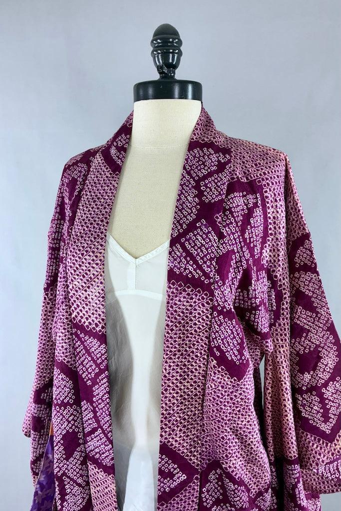 Vintage Purple Shibori Silk Kimono Cardigan-ThisBlueBird