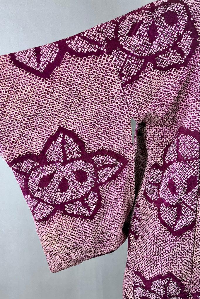 Vintage Purple Shibori Silk Kimono Cardigan-ThisBlueBird