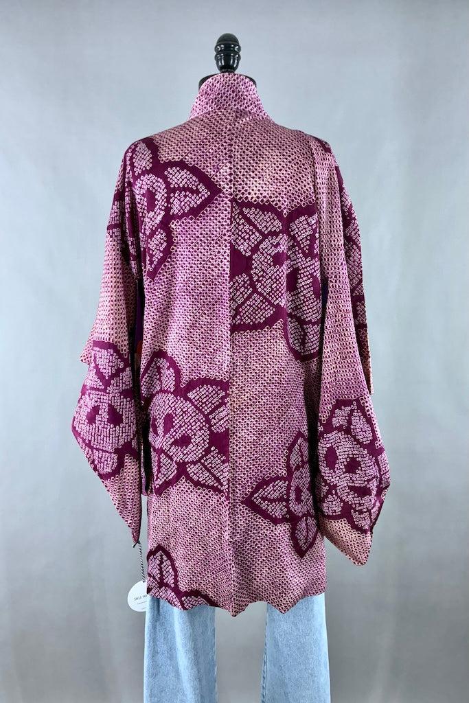 Vintage Purple Shibori Silk Kimono Cardigan-ThisBlueBird