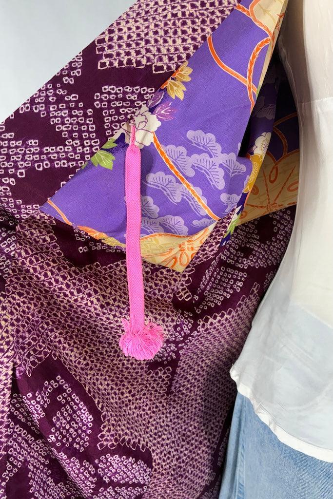 Vintage Purple Shibori Silk Kimono Cardigan-ThisBlueBird