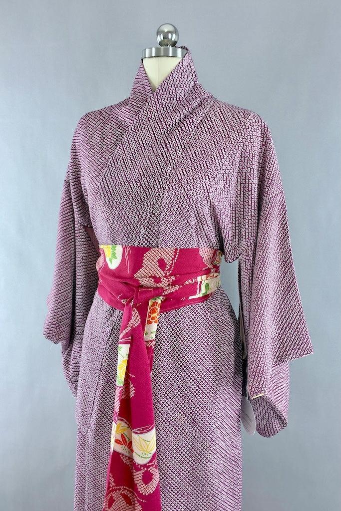 Vintage Purple Shibori Silk Kimono-ThisBlueBird