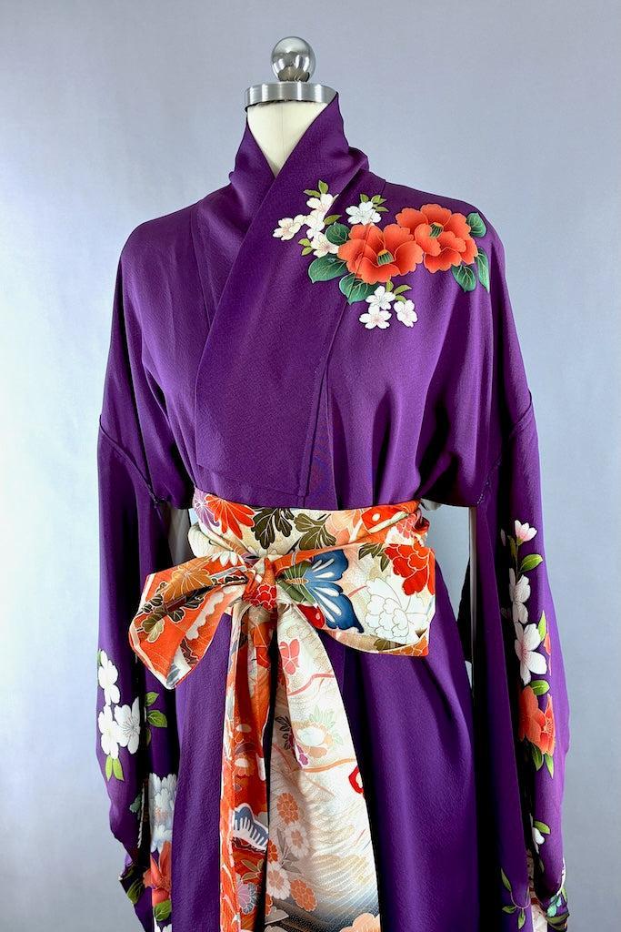 Vintage Purple Silk Furisode Kimono-ThisBlueBird