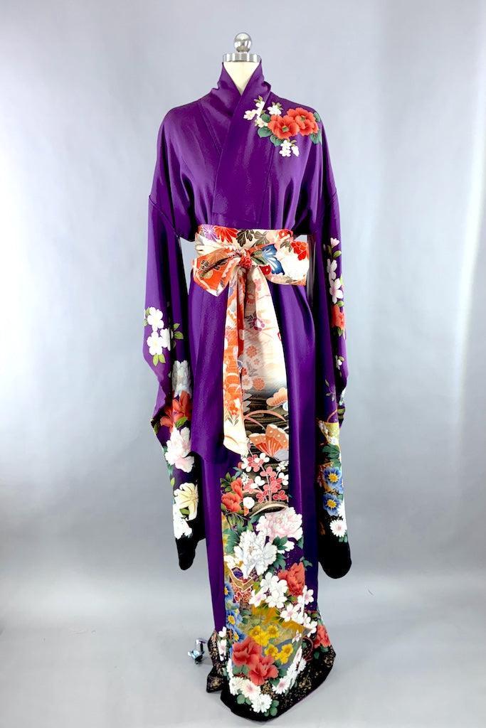 Vintage Purple Silk Furisode Kimono-ThisBlueBird