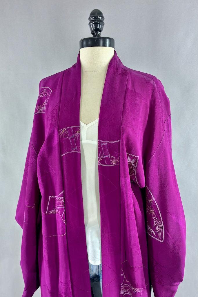 Vintage Purple Silk Kimono Cardigan-ThisBlueBird