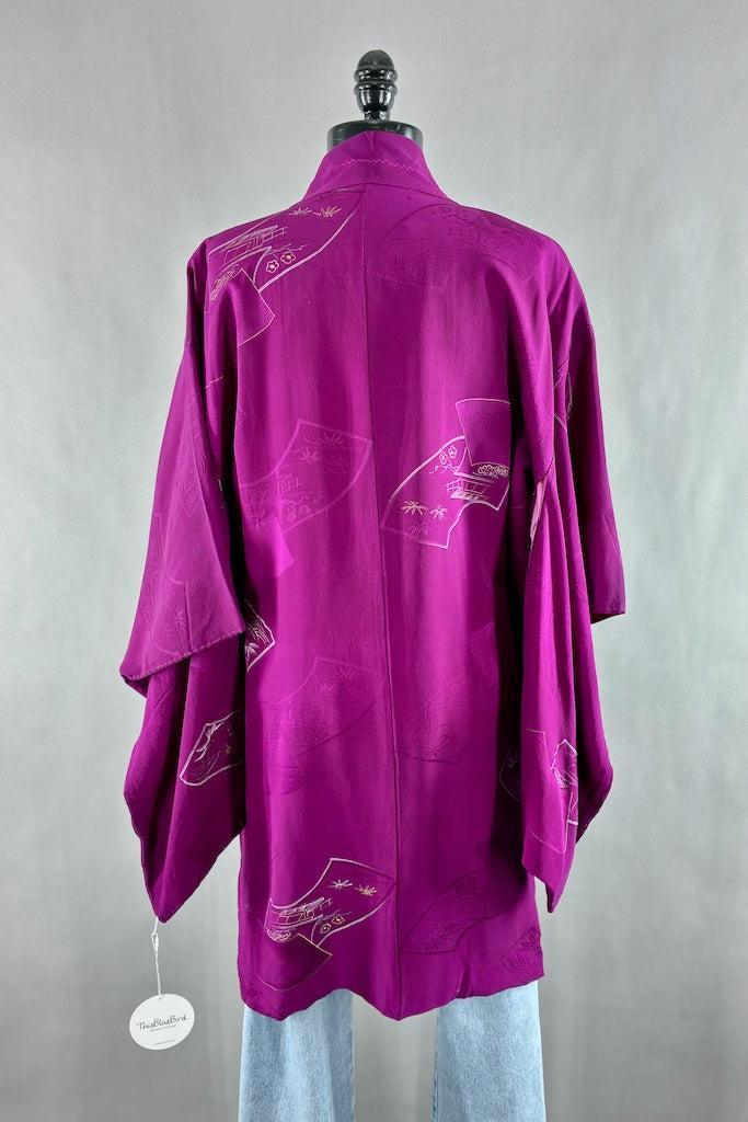 Vintage Purple Silk Kimono Cardigan-ThisBlueBird