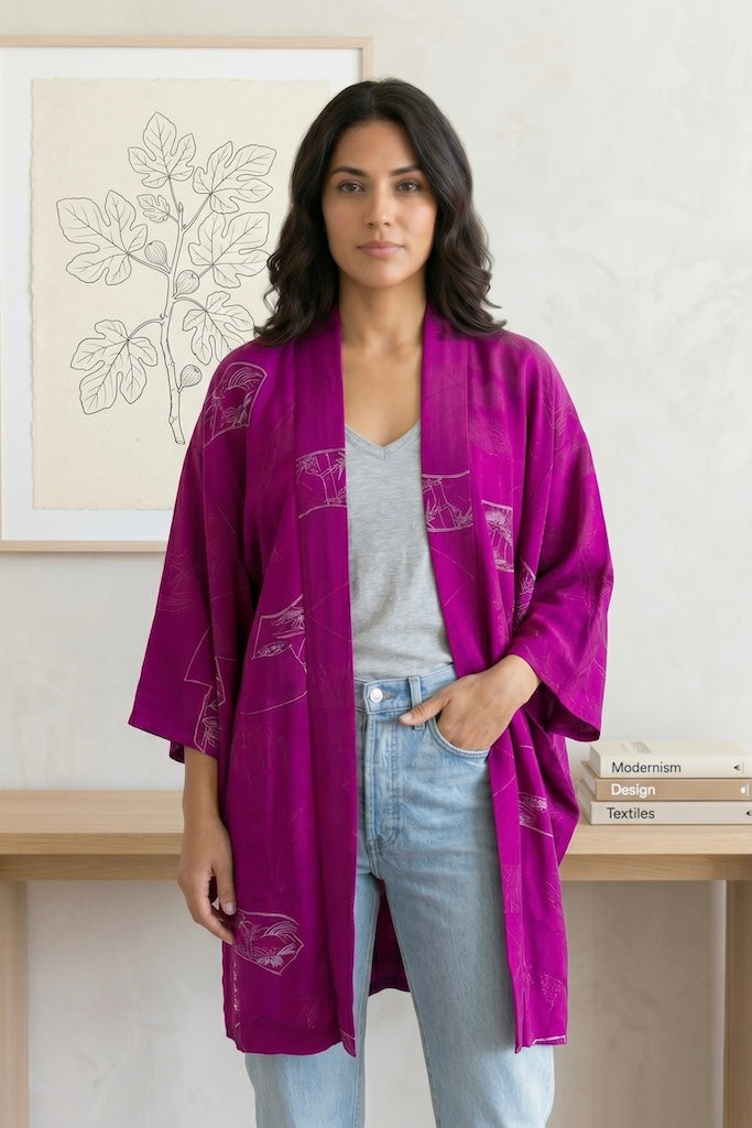 Vintage Purple Silk Kimono Cardigan-ThisBlueBird
