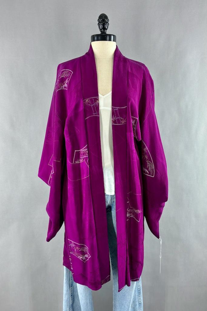 Vintage Purple Silk Kimono Cardigan-ThisBlueBird