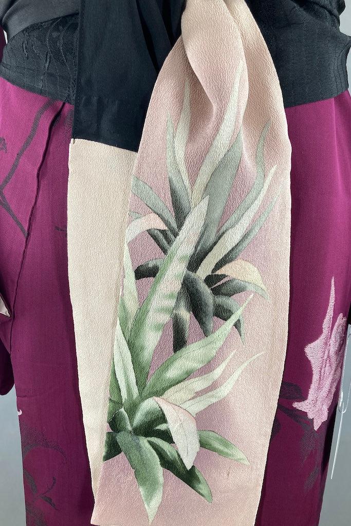 Vintage Purple Silver Rose Silk Kimono-ThisBlueBird