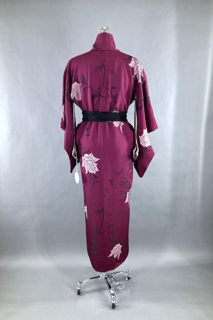 Vintage Purple Silver Rose Silk Kimono-ThisBlueBird
