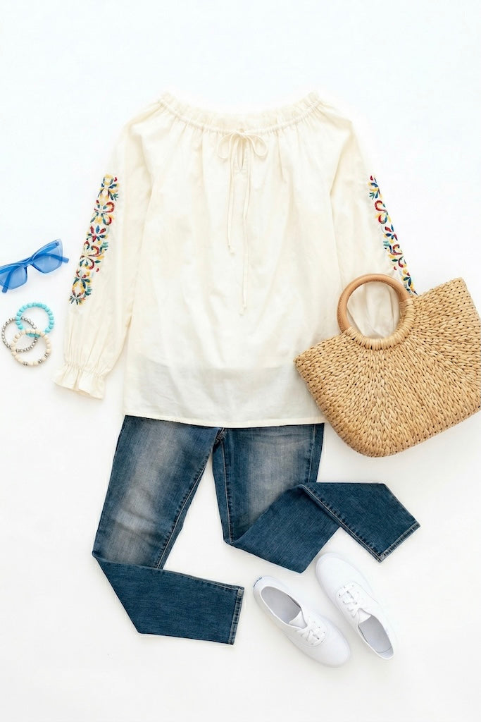 Vintage Rainbow Floral Embroidered Tunic-ThisBlueBird