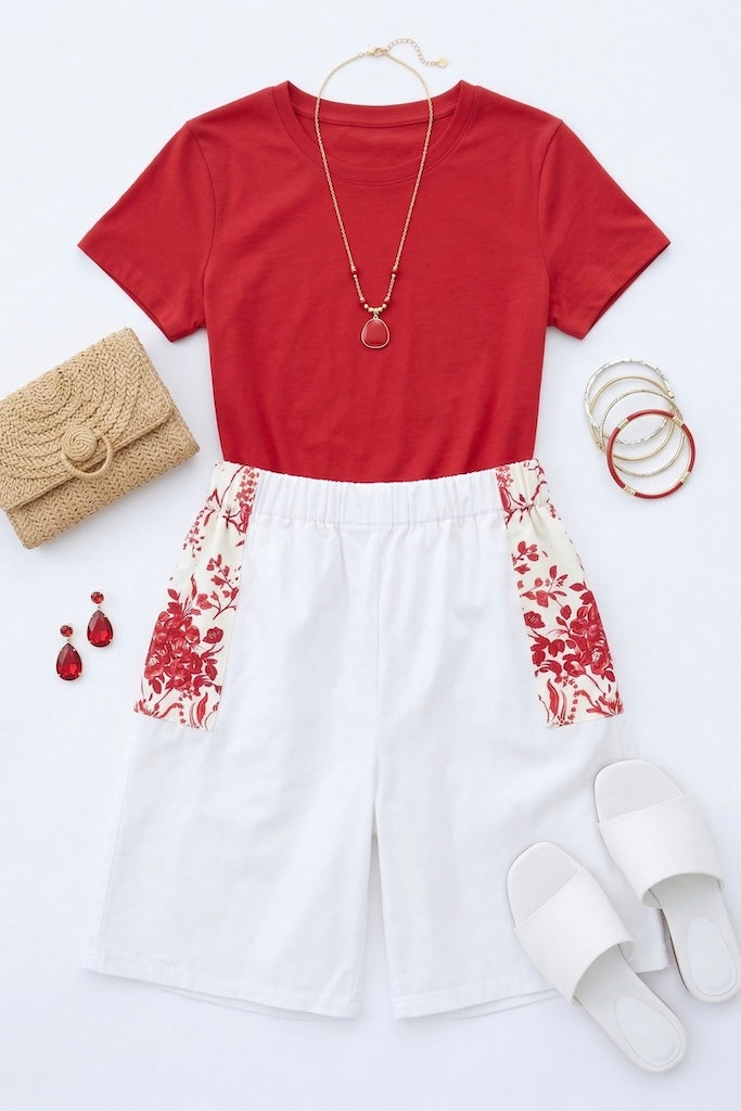 Vintage Red Bermuda Shorts-ThisBlueBird