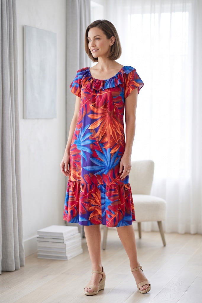 Vintage Red &amp; Blue Hawaiian Aloha Dress-ThisBlueBird