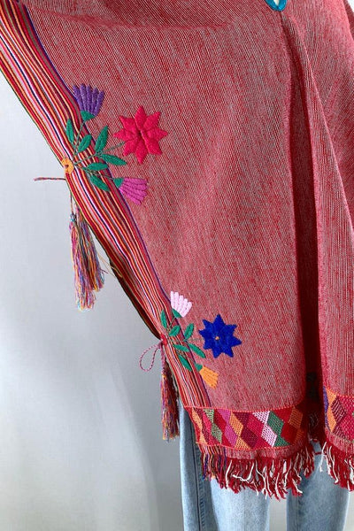 Vintage Red Floral Embroidered Serape-ThisBlueBird