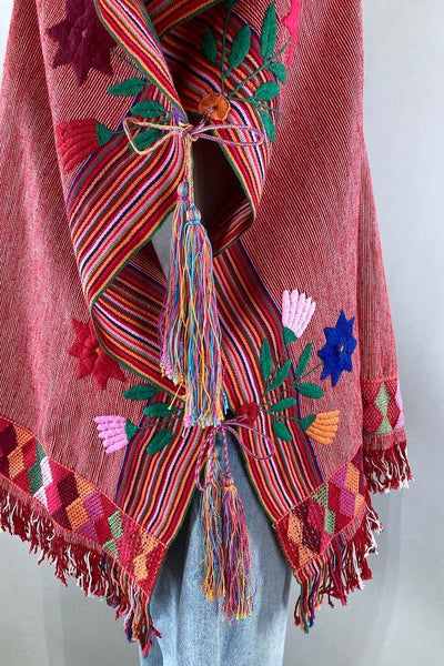 Vintage Red Floral Embroidered Serape-ThisBlueBird