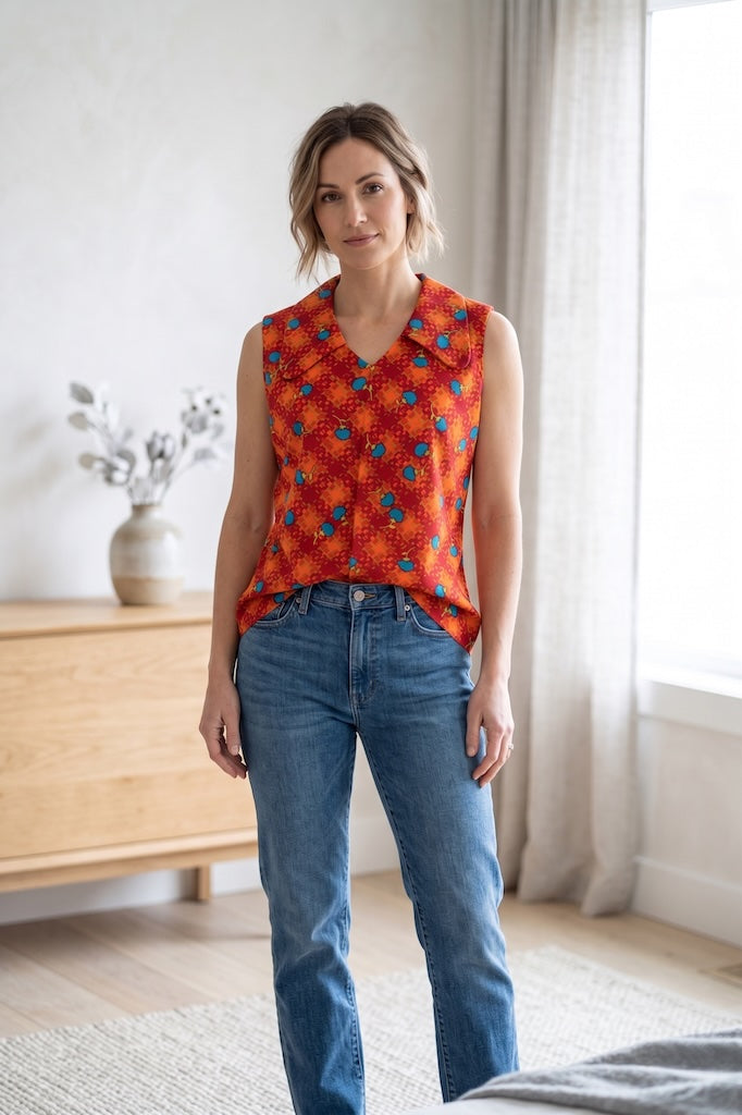 Vintage Red Floral Sleeveless Top-ThisBlueBird