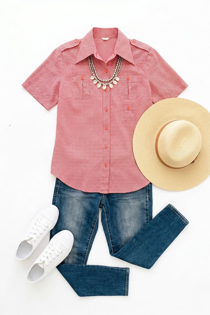 Vintage Red Gingham Shirt-ThisBlueBird
