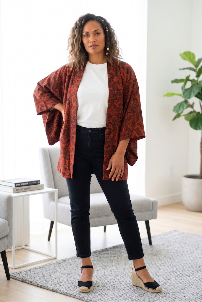 Vintage Red Leaves Kimono Cardigan-ThisBlueBird