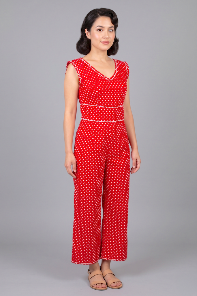 Vintage Red Polka Dot Jumpsuit-ThisBlueBird