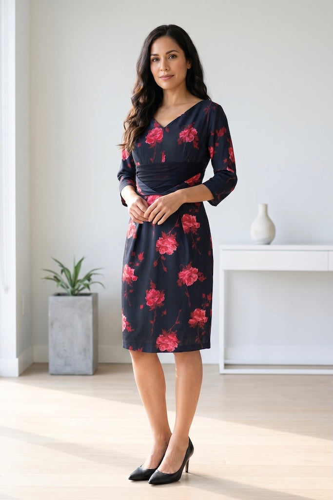 Vintage Red Rose Floral Print Dress-ThisBlueBird