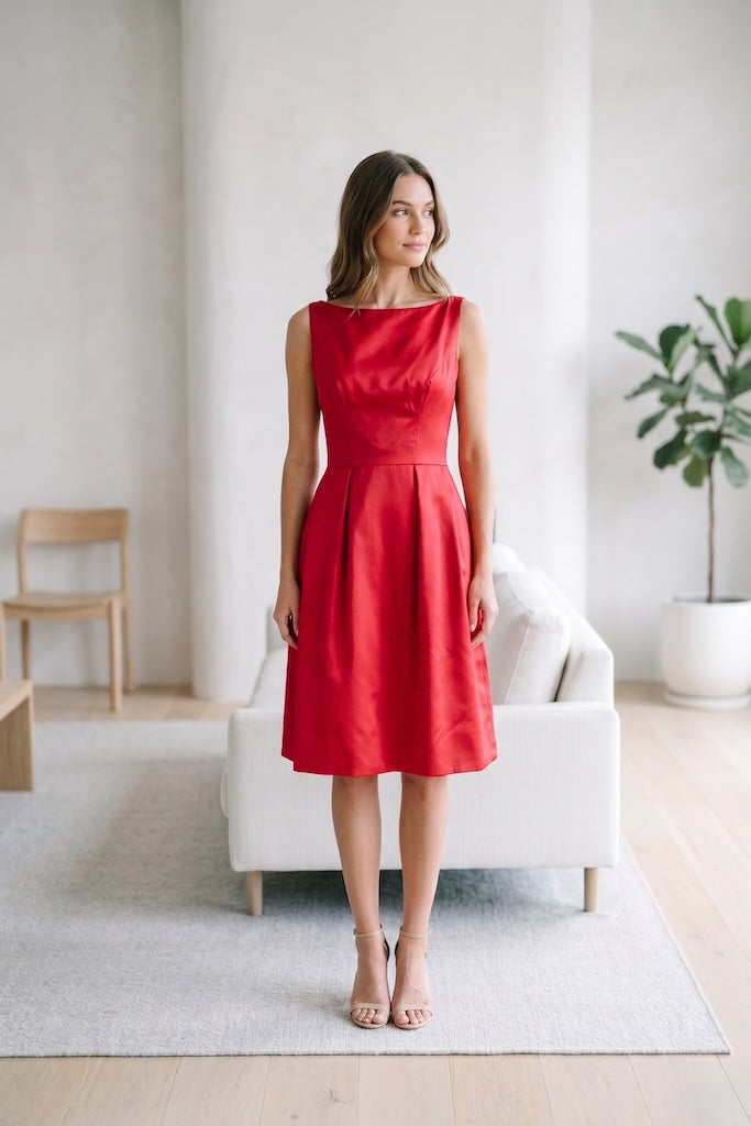 Vintage Red Satin Party Dress-ThisBlueBird