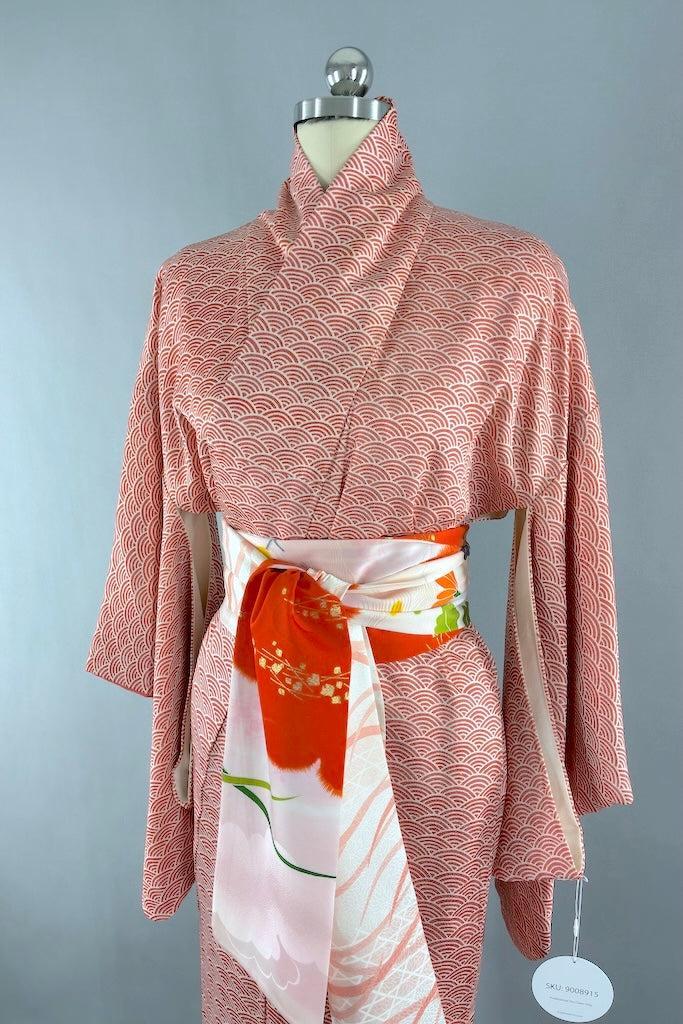 Vintage Red Seigaiha Silk Kimono-ThisBlueBird
