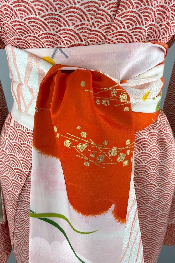 Vintage Red Seigaiha Silk Kimono-ThisBlueBird