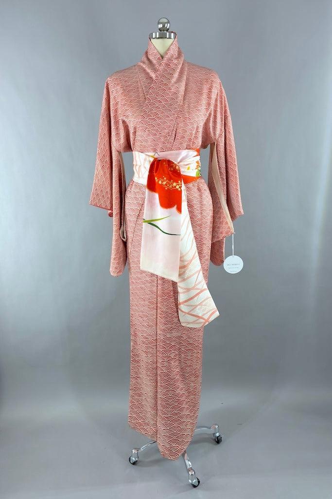 Vintage Red Seigaiha Silk Kimono-ThisBlueBird