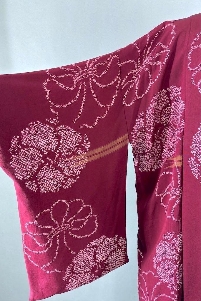 Vintage Red Shibori Silk Kimono Cardigan-ThisBlueBird