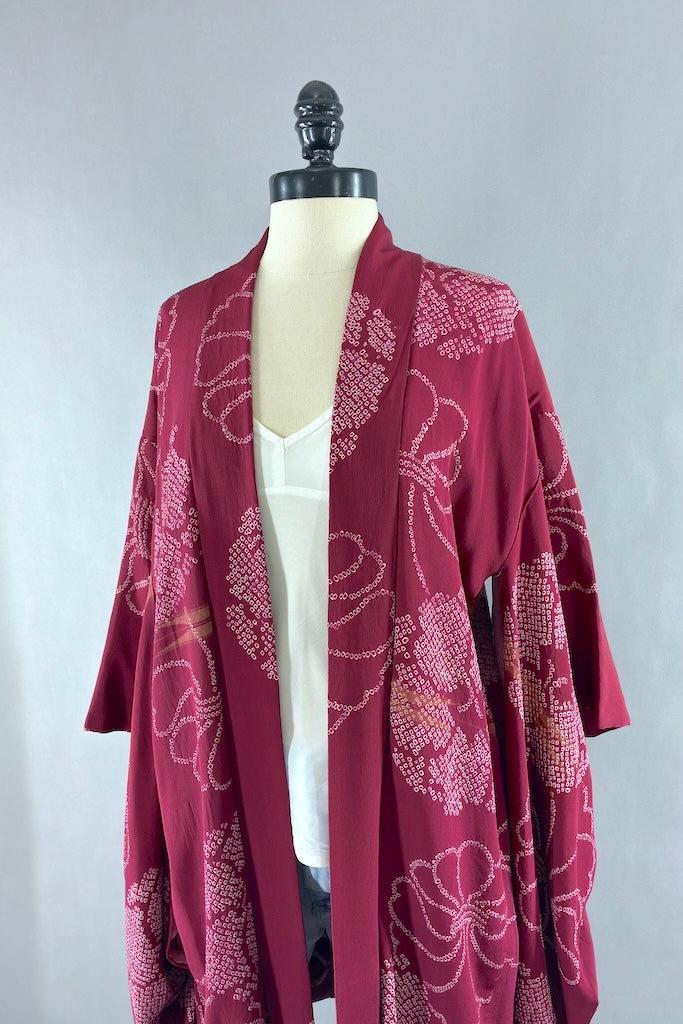 Vintage Red Shibori Silk Kimono Cardigan-ThisBlueBird