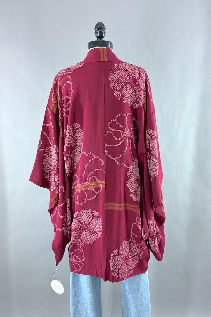 Vintage Red Shibori Silk Kimono Cardigan-ThisBlueBird