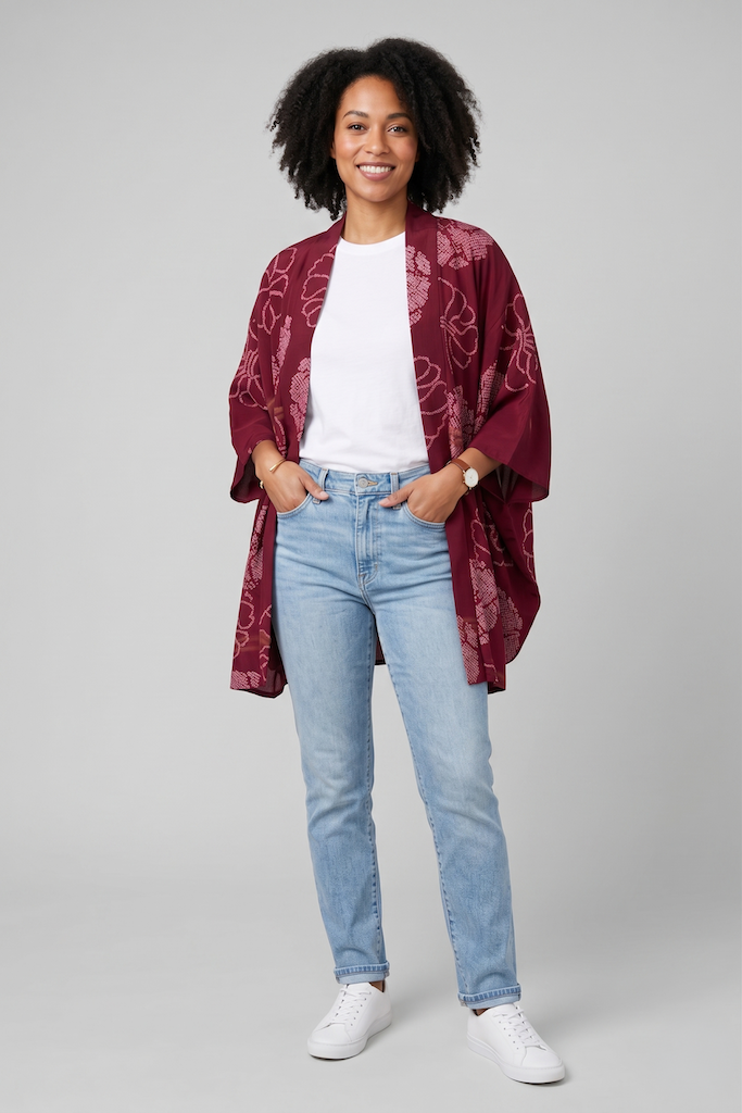 Vintage Red Shibori Silk Kimono Cardigan-ThisBlueBird