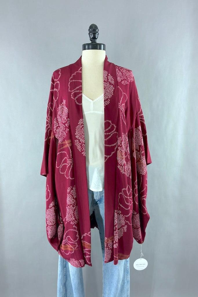 Vintage Red Shibori Silk Kimono Cardigan-ThisBlueBird