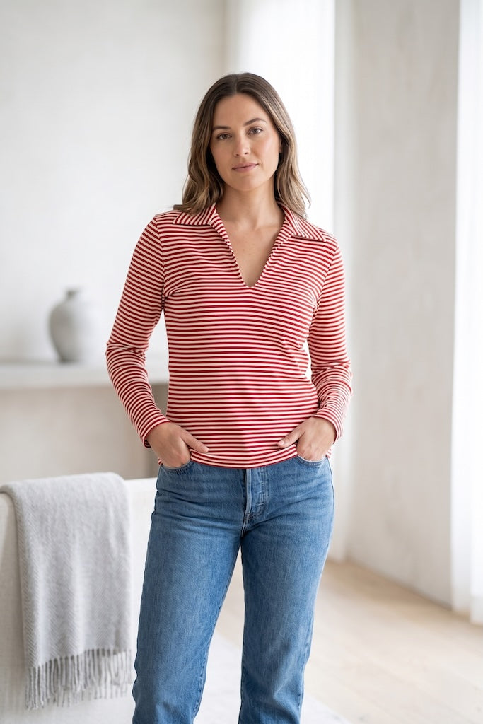 Vintage Red Striped Casual Top-ThisBlueBird