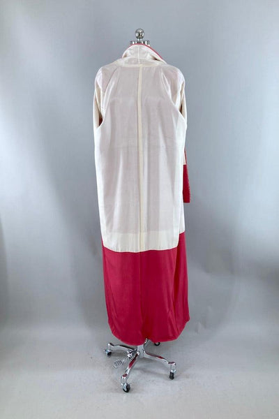 Vintage Red & White Dotted Print Silk Kimono-ThisBlueBird