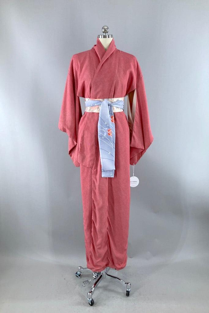Vintage Red & White Dotted Print Silk Kimono-ThisBlueBird