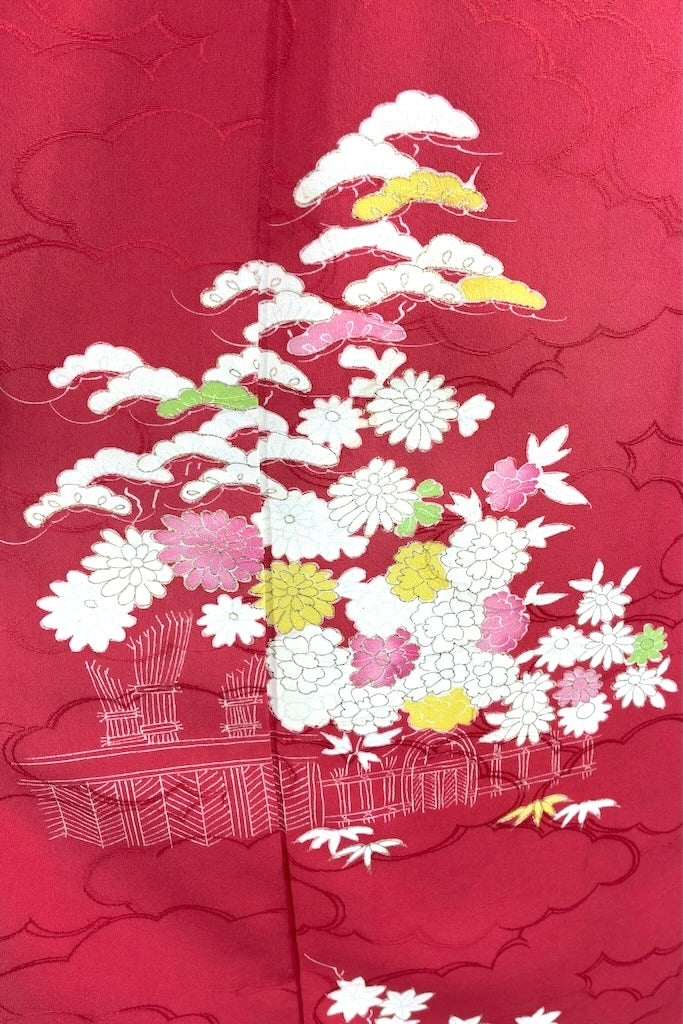 Vintage Red &amp; White Silk Kimono Robe-ThisBlueBird