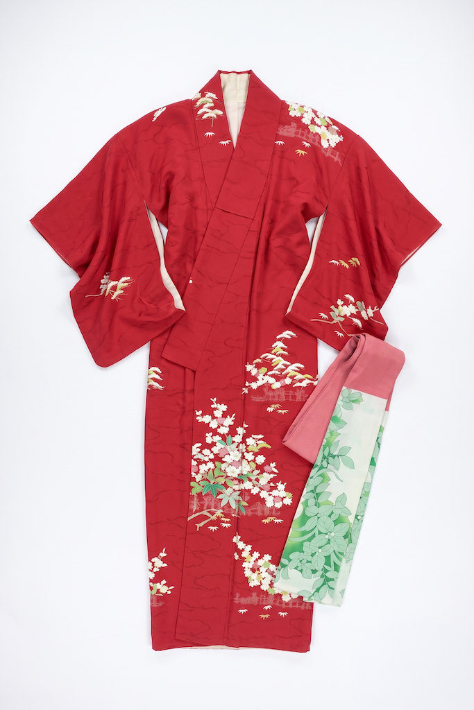 Vintage Red & White Silk Kimono Robe-ThisBlueBird