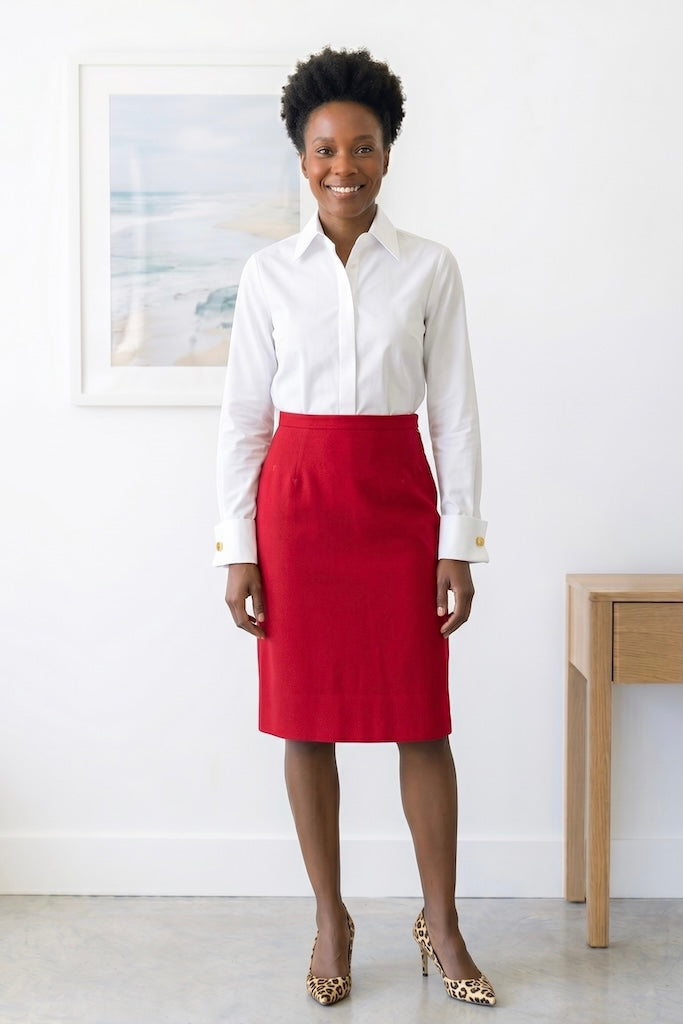 Vintage Red Wool Pencil Skirt-ThisBlueBird