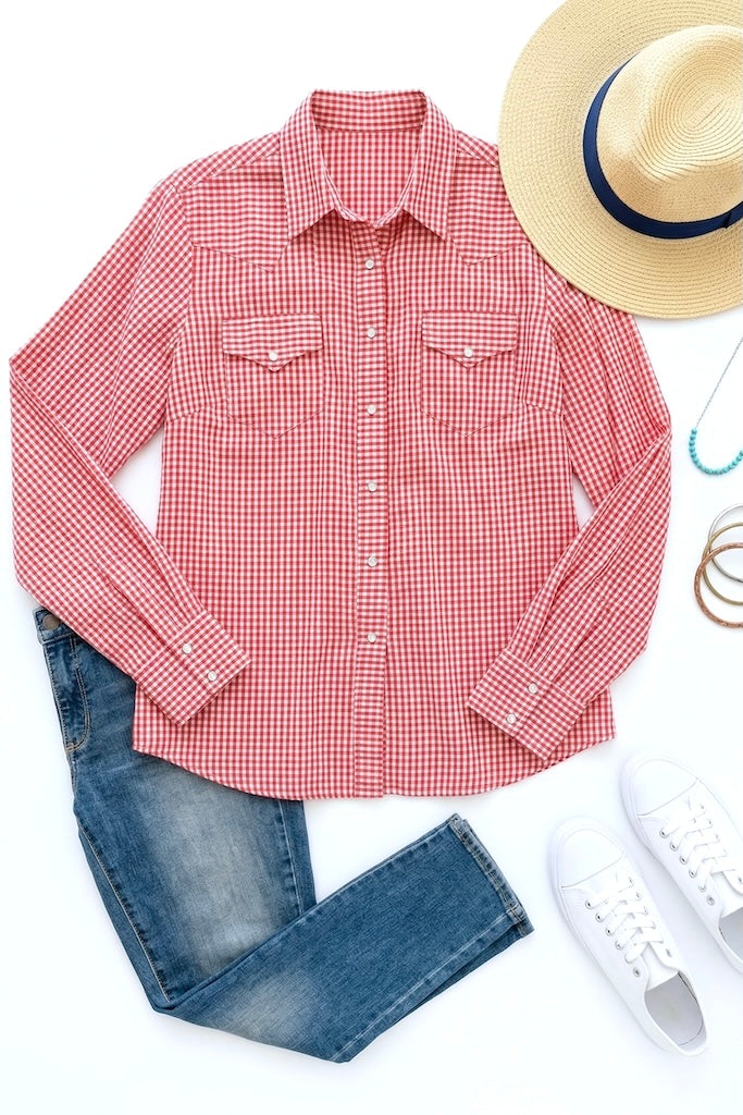 Vintage Rockmount Red Gingham Western Shirt-ThisBlueBird