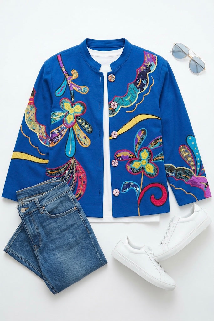 Vintage Royal Blue Applique Jacket-ThisBlueBird