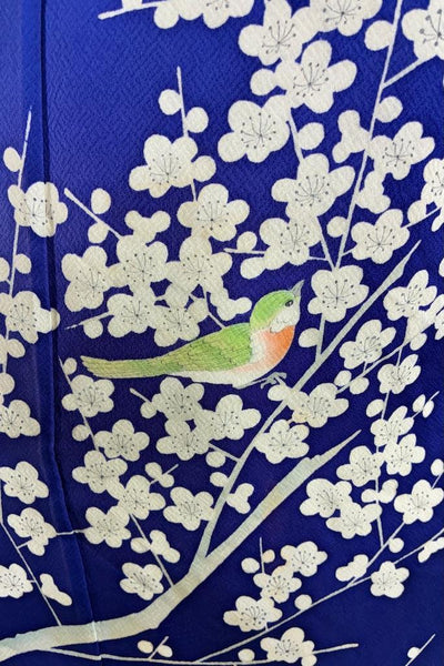 Vintage Royal Blue Birds Silk Kimono-ThisBlueBird