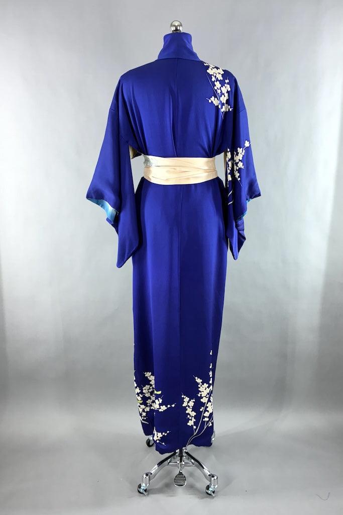 Vintage Royal Blue Birds Silk Kimono-ThisBlueBird