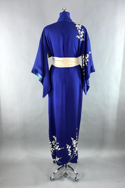 Vintage Royal Blue Birds Silk Kimono-ThisBlueBird
