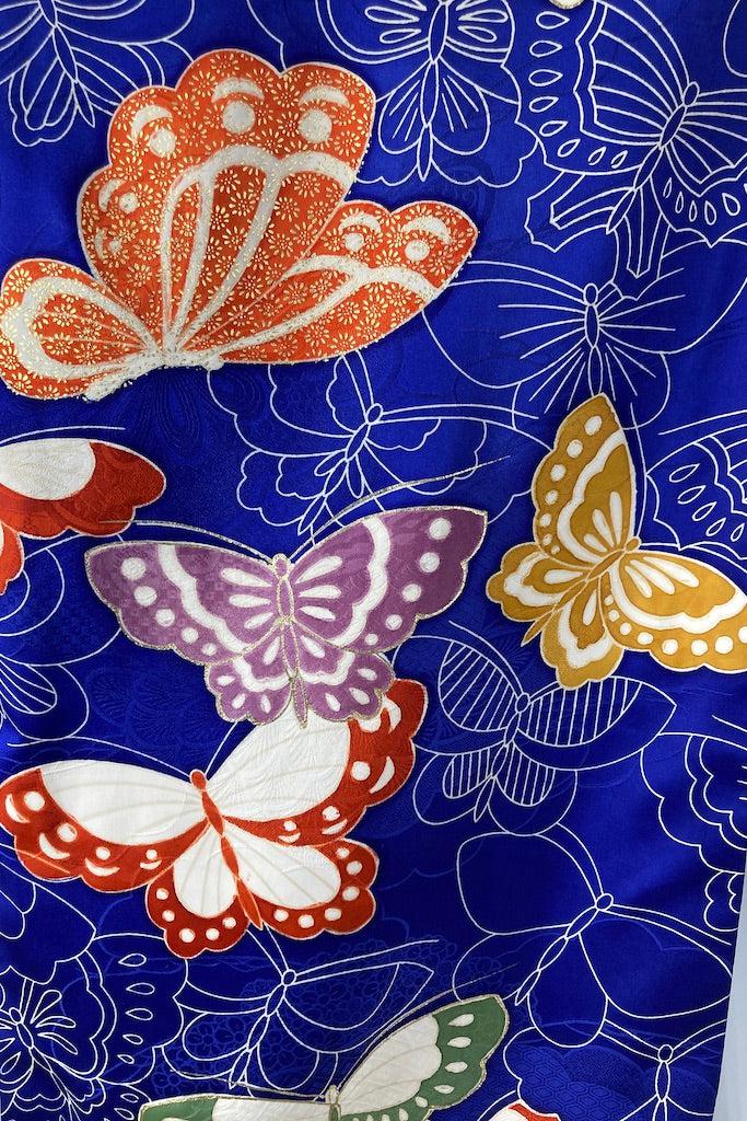 Vintage Royal Blue Butterflies Silk Kimono-ThisBlueBird