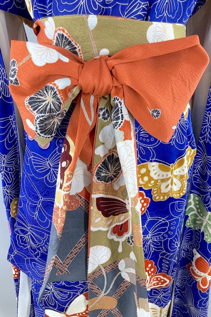 Vintage Royal Blue Butterflies Silk Kimono-ThisBlueBird